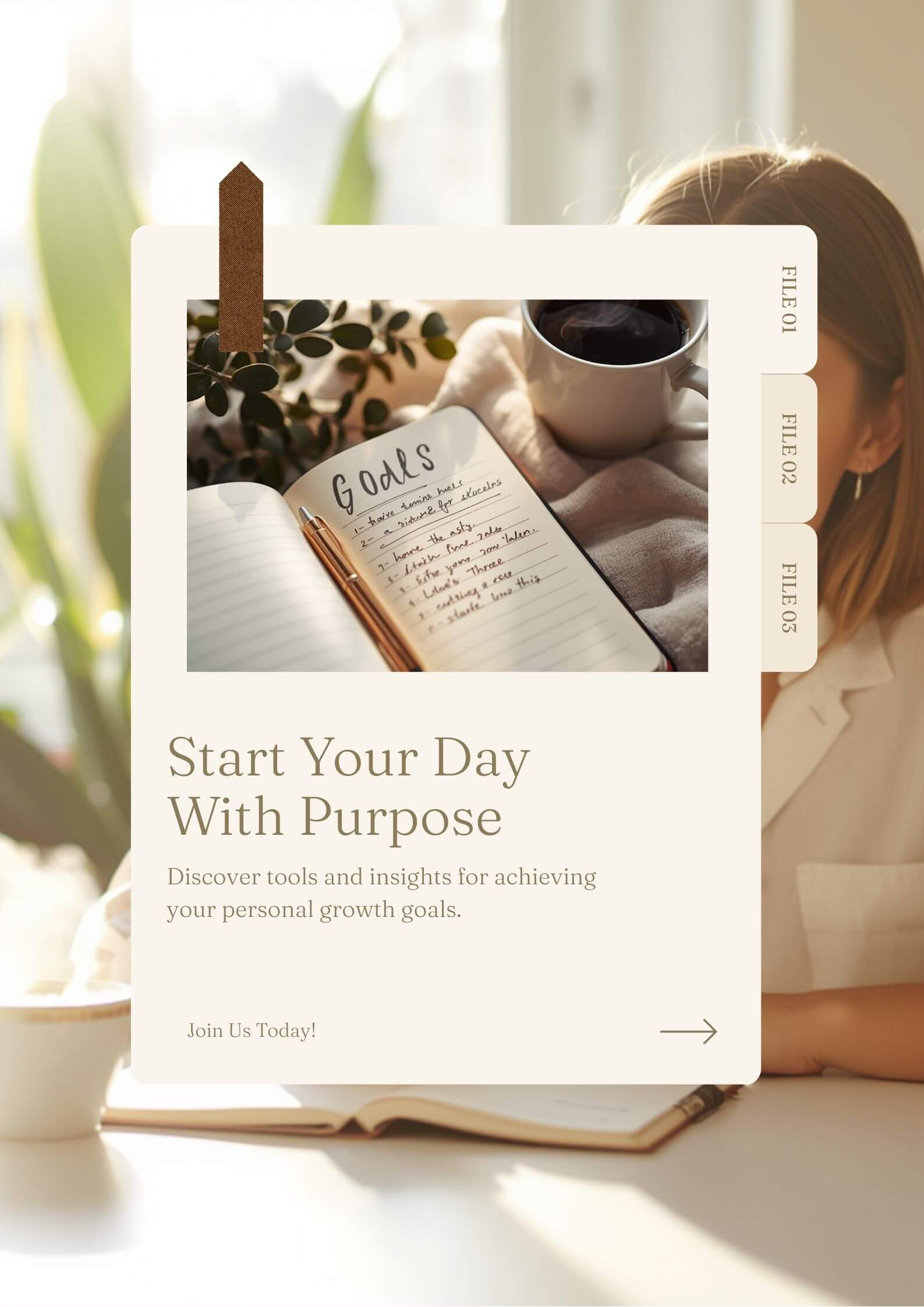 person writing morning goals in a note book at a sunlight