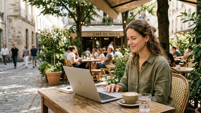 person working freely from cafe to make money online in 2026 lifestyle