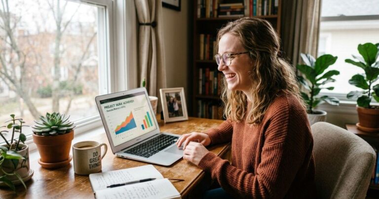 person smiling at laptop results make money online 2026