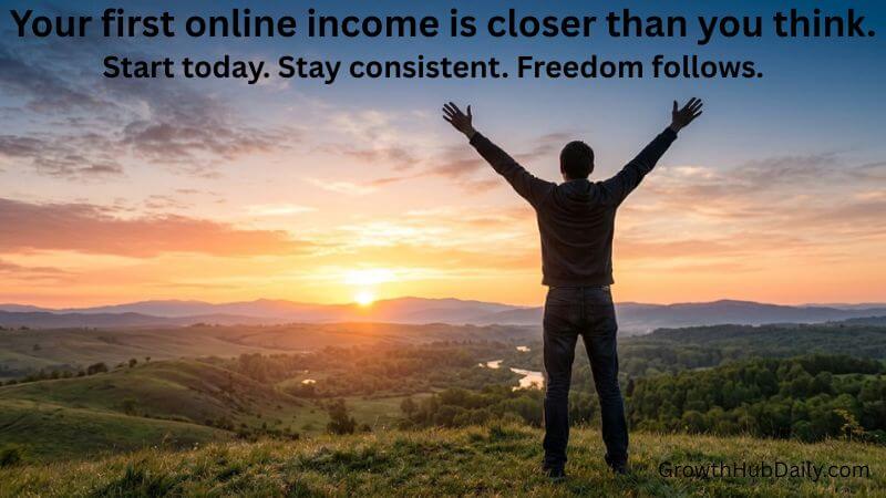 person celebrating success make money online in 2026 freedom achievement