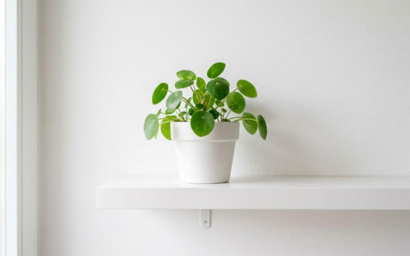 single plant on white shelf minimalism for personal growth less is more