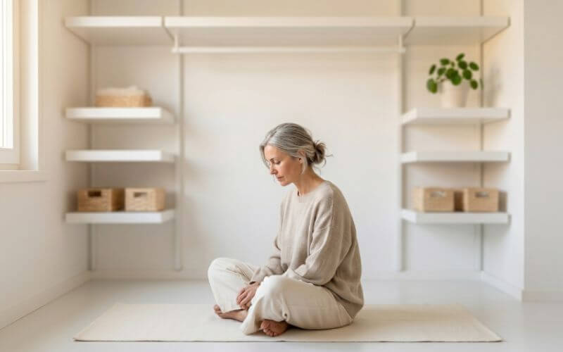 person sitting calm focused minimal room personal growth