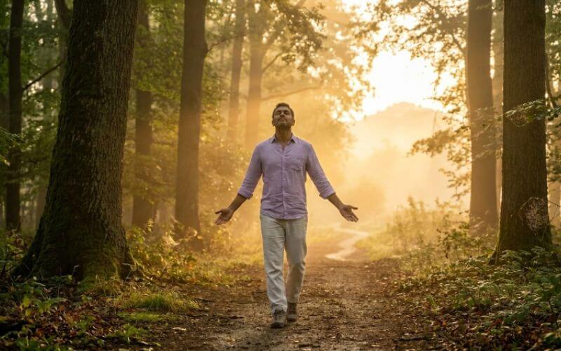 person walking in nature overcoming social anxiety with mindfulness