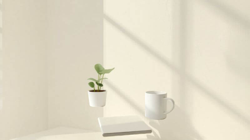 calm minimal workspace representing peace after accepting yourself and moving forward