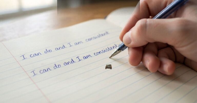 Person writing to change your self talk before sleep in journal